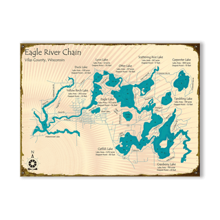 Eagle River Chain, Wisconsin - Wood & Metal Wall Art Wood & Metal Wall Art Lake Art Metal 23" x 17"