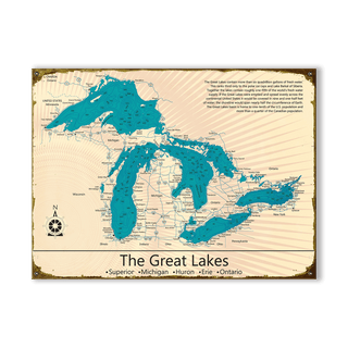The Great Lakes - Wood & Metal Wall Art Wood & Metal Wall Art Lake Art Metal 23" x 17"