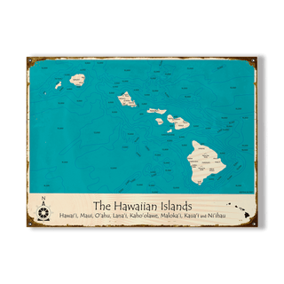The Hawaiian Islands - Wood & Metal Wall Art Wood & Metal Wall Art Lake Art Metal 23" x 17"