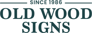 Old Wood Signs Primary Logo - In Forest Green on white.