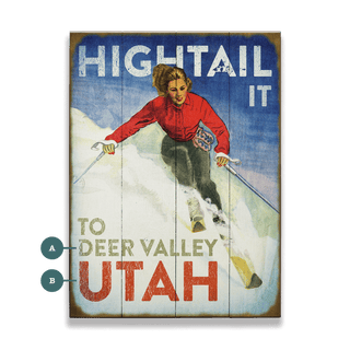 Hightail It: Female Skier - Wood & Metal Wall Art Wood & Metal Wall Art Meissenburg Designs Wood 9" x 12"