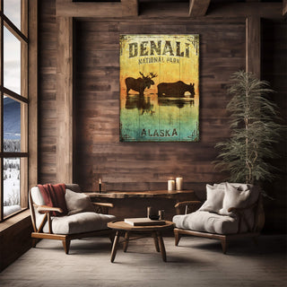Alaskan Twilight: Moose in Denali - Wood & Metal Wall Art Wood & Metal Wall Art Meissenburg Designs