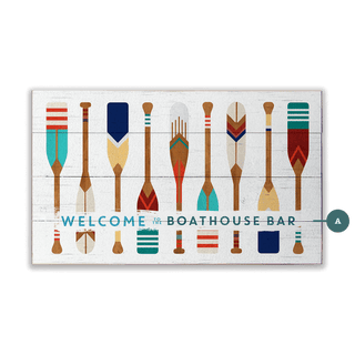 Oar Pattern Welcome Sign - Wood & Metal Wall Art Wood & Metal Wall Art Meissenburg Designs Wood 14" x 8"