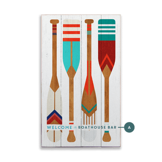 Oar Pattern Welcome Sign - Wood & Metal Wall Art Wood & Metal Wall Art Meissenburg Designs Wood 8" x 14"