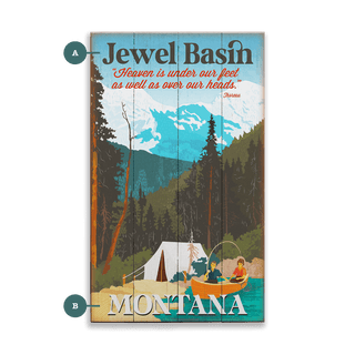 Camping Canoe Couple: With Mountains - Wood & Metal Wall Art Wood & Metal Wall Art Meissenburg Designs Wood 8" x 14"