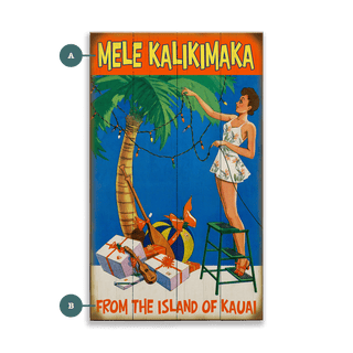 Mele Kalikimaka Happy Holidays: Brunette - Wood & Metal Wall Art Wood & Metal Wall Art Meissenburg Designs Wood 8" x 14"