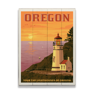 Oregon Lighthouse - Wood & Metal Wall Art Wood & Metal Wall Art Anderson Design Group Wood 9" x 12"
