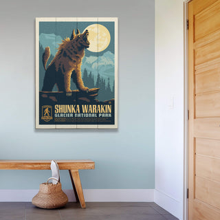 Shunka Warakin: Glacier's Nocturnal Legend - Wood & Metal Wall Art Wood & Metal Wall Art Anderson Design Group