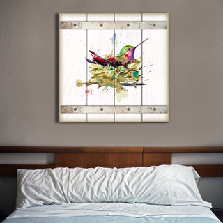 Hummer in a Nest - Wood Plank Wall Art Wood & Metal Wall Art Dean Crouser