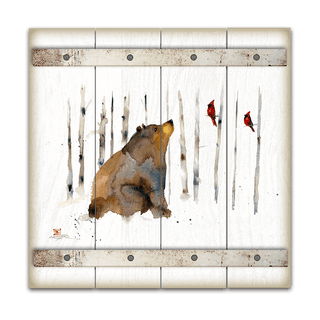 Sitting Bear and Cardinals - Wood Plank Wall Art Wood & Metal Wall Art Dean Crouser