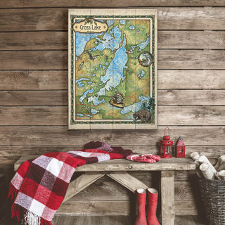 Cross Lake, Minnesota: Illustrated Map - Wood & Metal Wall Art Wood & Metal Wall Art Lisa Middleton
