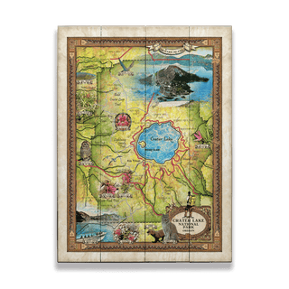 Crater Lake National Park, Oregon: Illustrated Map - Wood & Metal Wall Art Wood & Metal Wall Art Lisa Middleton Wood 17" x 23"