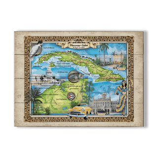 Discover Cuba: Illustrated Map - Wood & Metal Wall Art Wood & Metal Wall Art Lisa Middleton Wood 23" x 17"