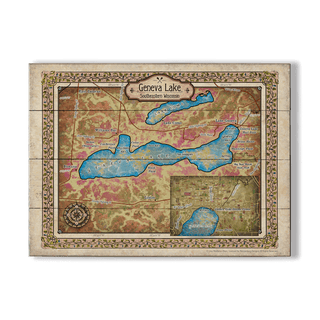 Geneva Lake, Wisconsin: Illustrated Map - Wood & Metal Wall Art Wood & Metal Wall Art Lisa Middleton Wood 23" x 17"