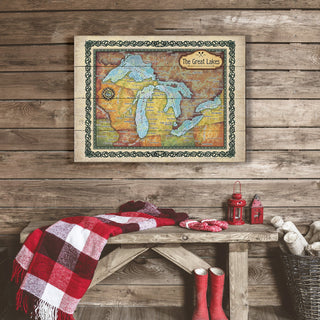 The Great Lakes: Illustrated Map - Wood & Metal Wall Art Wood & Metal Wall Art Lisa Middleton