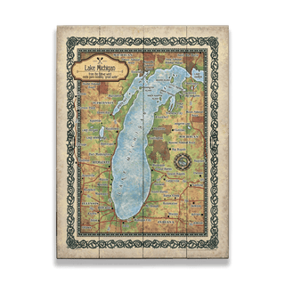 Lake Michigan: Illustrated Map - Wood & Metal Wall Art Wood & Metal Wall Art Lisa Middleton Wood 17" x 23"
