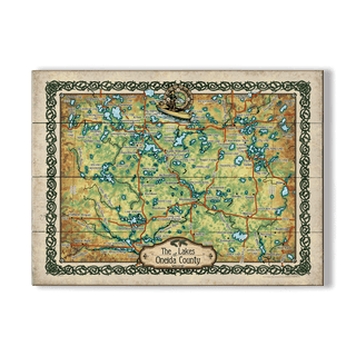 The Lakes of Oneida County, Wisconsin: Illustrated Map - Wood & Metal Wall Art Wood & Metal Wall Art Lisa Middleton Wood 23" x 17"