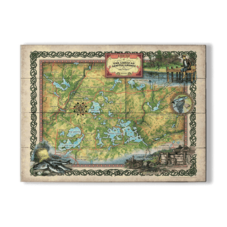 The Lakes of Sawyer County, Wisconsin: Illustrated Map - Wood & Metal Wall Art Wood & Metal Wall Art Lisa Middleton Wood 23" x 17"