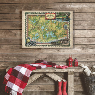 The Lakes of Sawyer County, Wisconsin: Illustrated Map - Wood & Metal Wall Art Wood & Metal Wall Art Lisa Middleton