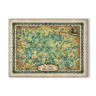 The Lakes of Vilas County, Wisconsin: Illustrated Map - Wood & Metal Wall Art Wood & Metal Wall Art Lisa Middleton Wood 23" x 17"