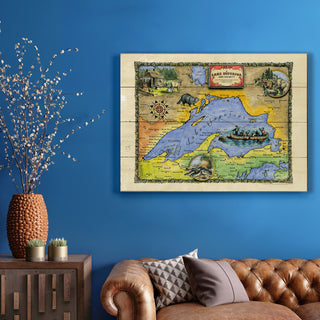 Lake Superior: Illustrated Map - Wood & Metal Wall Art Wood & Metal Wall Art Lisa Middleton