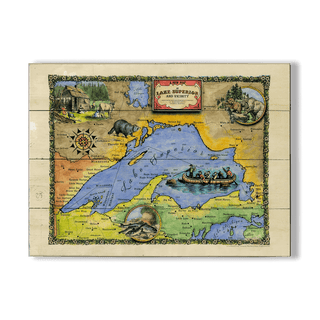 Lake Superior: Illustrated Map - Wood & Metal Wall Art Wood & Metal Wall Art Lisa Middleton Wood 23" x 17"