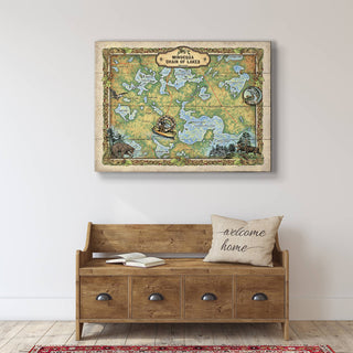 Minocqua Chain of Lakes: Illustrated Map - Wood & Metal Wall Art Wood & Metal Wall Art Lisa Middleton