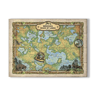 Minocqua Chain of Lakes: Illustrated Map - Wood & Metal Wall Art Wood & Metal Wall Art Lisa Middleton Wood 23" x 17"