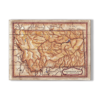 Watershed Map of Montana - Wood & Metal Wall Art Wood & Metal Wall Art Lisa Middleton Wood 23" x 17"