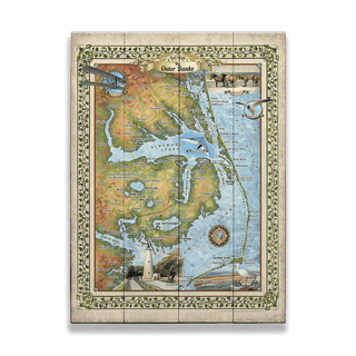 The Outer Banks, North Carolina: Illustrated Map - Wood & Metal Wall Art Wood & Metal Wall Art Lisa Middleton Wood 17" x 23"