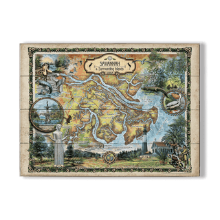 Savannah Georgia: Illustrated Map - Wood & Metal Wall Art Wood & Metal Wall Art Lisa Middleton Wood 23" x 17"