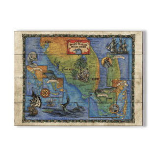 A New Map of South Florida's Endless Summer - Wood & Metal Wall Art Wood & Metal Wall Art Lisa Middleton Wood 23" x 17"