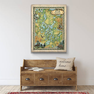 Three Lakes Chain of Lakes, Wisconsin: Illustrated Map - Wood & Metal Wall Art Wood & Metal Wall Art Lisa Middleton