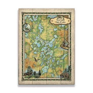 Three Lakes Chain of Lakes, Wisconsin: Illustrated Map - Wood & Metal Wall Art Wood & Metal Wall Art Lisa Middleton Wood 17" x 23"