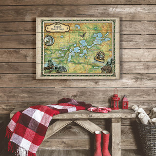 Waupaca Chain of Lakes, Wisconsin: Illustrated Map - Wood & Metal Wall Art Wood & Metal Wall Art Lisa Middleton