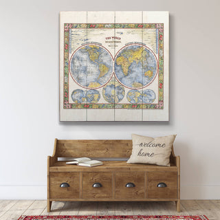 The World in Hemisphers: Illustrated Map - Wood & Metal Wall Art Wood & Metal Wall Art Lisa Middleton