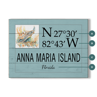 Coastal Coordinate Grid: Sea Blue Turtle - Wood & Metal Wall Art Wood & Metal Wall Art Joanne Murphy Wood 12" x 9"