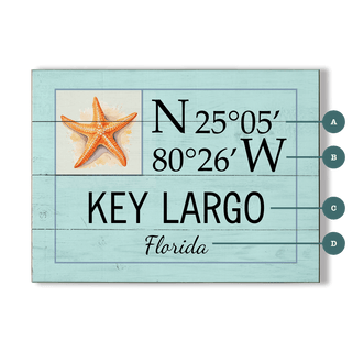 Coastal Coordinate Grid: Aqua Starfish - Wood & Metal Wall Art Wood & Metal Wall Art Joanne Murphy Wood 12" x 9"