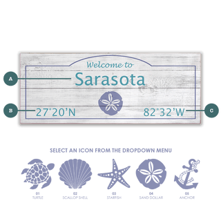 Coastal Welcome: Purple Icon - Wood & Metal Wall Art Wood & Metal Wall Art Joanne Murphy Wood 16" x 7" Sand Dollar