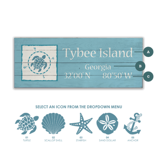 Coastal Compass Side Box: Sea Blue - Wood & Metal Wall Art Wood & Metal Wall Art Joanne Murphy Wood 16" x 7" Turtle
