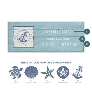 Coastal Compass Side Box: Aqua - Wood & Metal Wall Art Wood & Metal Wall Art Joanne Murphy Wood 16" x 7" Anchor