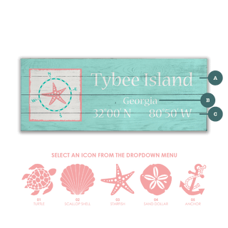 Coastal Compass Side Box: Teal - Wood & Metal Wall Art Wood & Metal Wall Art Joanne Murphy Wood 16" x 7" Starfish