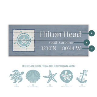 Coastal Compass Side Box: Gray Blue - Wood & Metal Wall Art Wood & Metal Wall Art Joanne Murphy Wood 16" x 7" Sand Dollar