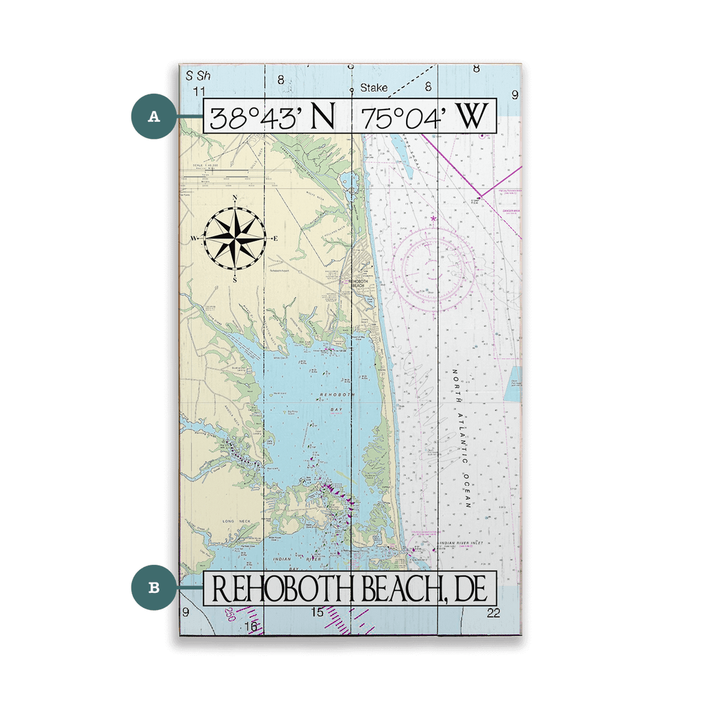 Rehoboth Beach, DE, Area Chart Wood & Metal Wall Art Old Wood Signs