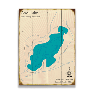 Anvil Lake, Wisconsin - Wood & Metal Wall Art Wood & Metal Wall Art Lake Art Wood 17" x 23"