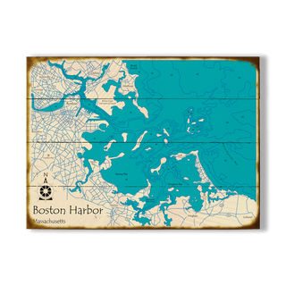Boston Harbor, Massachusetts - Wood & Metal Wall Art Wood & Metal Wall Art Lake Art Wood 23" x 17"