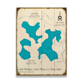 Lake Buteau, Wisconsin - Wood & Metal Wall Art Wood & Metal Wall Art Lake Art Wood 17" x 23"