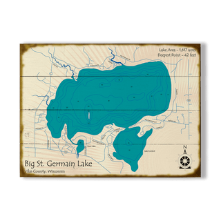 Big St. Germain Lake, Wisconsin - Wood & Metal Wall Art Wood & Metal Wall Art Lake Art