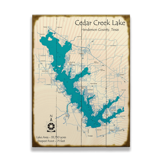 Cedar Creek Lake, Texas - Wood & Metal Wall Art Wood & Metal Wall Art Lake Art Wood 17" x 23"