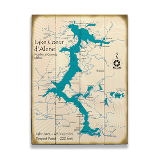 Lake Coeur d'Alene, Idaho - Wood & Metal Wall Art Wood & Metal Wall Art Lake Art Wood 17" x 23"